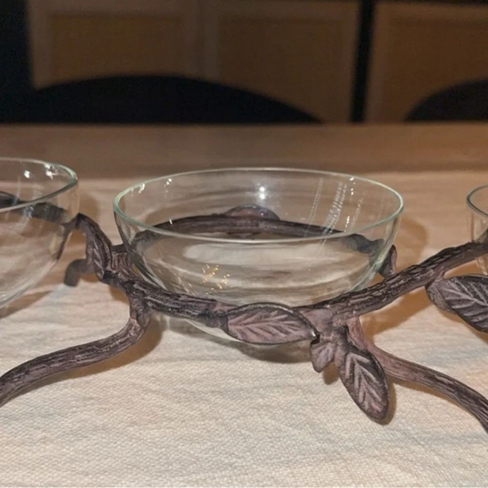 NEW Pottery Barn‎ Metal Branch Condiment Snack Bowls Server Set